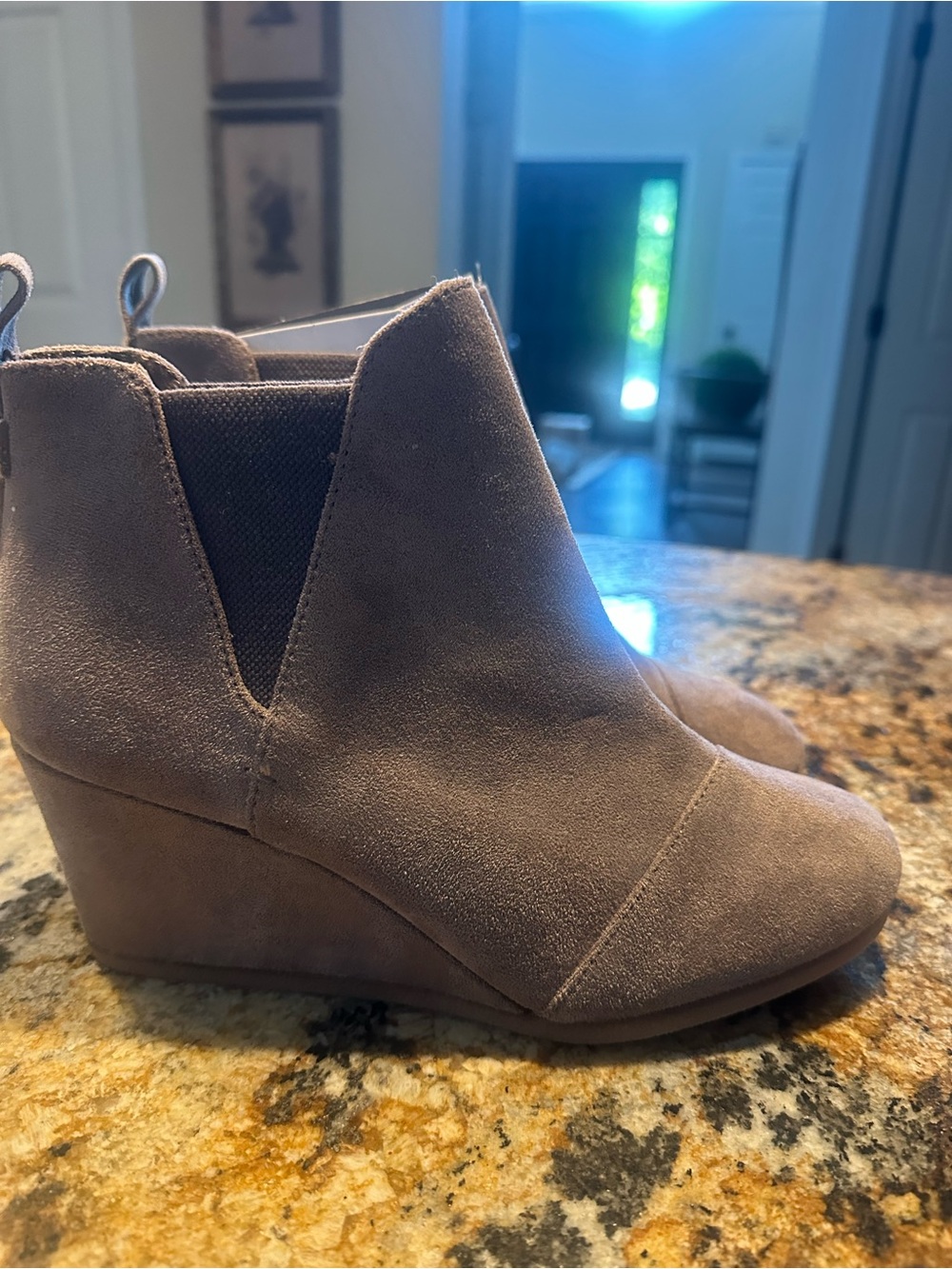 Women's Wedge Ankle Bootie in Taupe Suede
